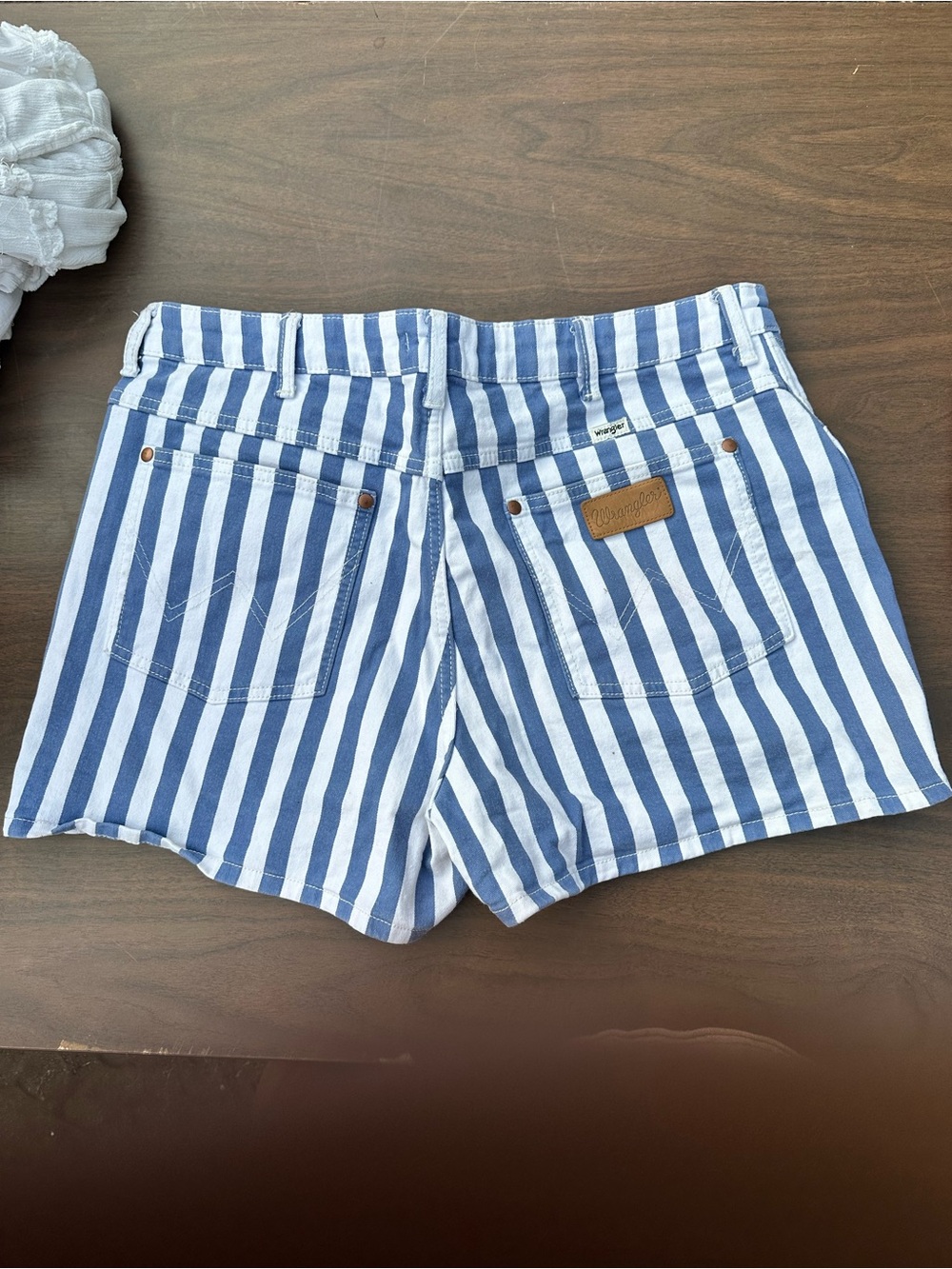Wrangler Navy and White Striped Women's High-Waist Denim Shorts